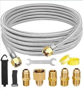 12 Feet High Pressure Braided Propane Hose Extension with Conversion Coupling... - Picture 1 of 7