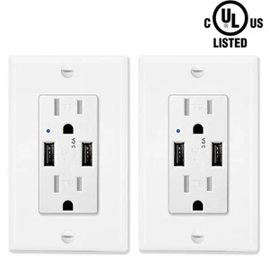 3.6A USB Outlet Wall Receptacle TR Tamper Resistant LED Indicator with Plate ×2 - Picture 1 of 12