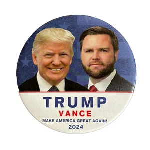 2024 Donald Trump per Presidente e JD Vance Vice Presidente 3" Pulsante Jugate - Foto 1 di 2