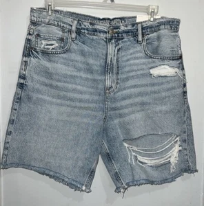 American Eagle Baggy Skater Denim Jean Short Light Bright Indigo Sz 14 - Picture 1 of 13