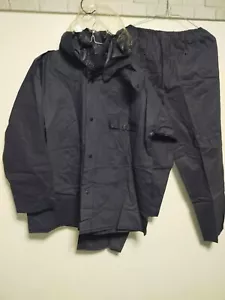 Retro navy vinyl rainsuits jacket and pants rough surface PVC - Picture 1 of 20