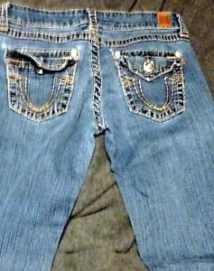 Ladies L.A. Idol Blue Jeans Size 7 Gold Embroidered Stitching Leather Logo Tag - Picture 1 of 7