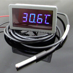 12V DC F/C Blue LED Digital  Car Temp Meter Thermometer -55-125°C DS18B20 Sensor
