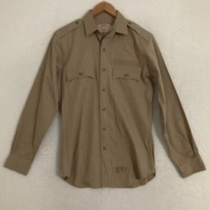 Brooks Brothers Cotton Khaki Shirt Mens Small Canvas XSlim Military Field - Picture 1 of 10