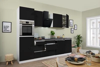Küche Küchenzeile Küchenblock grifflos Weiß Schwarz Lorena 280 cm Respekta - Bild 1 von 4