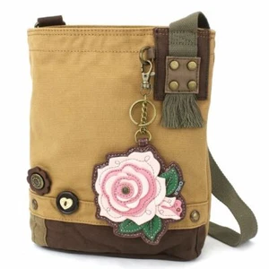 New Chala Messenger Patch Crossbody Brown Bag Canvas Coin Purse PINK ROSE gift - Picture 1 of 8