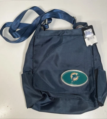 RARE NEW OLD STOCK Miami Dolphins Metal Logo on Vinyl Crossbody purse Handbag - Image 1 of 4