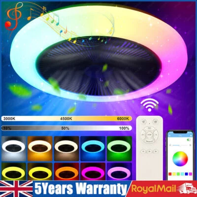 RGB LED Ceiling Fan Lights Adjustable Wind Speed Remote Control W/ Music Speaker - Image 1 of 4