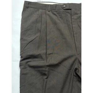 Berle Tailored Dress Pants 100% Worsted Wool 53x38 Raw Hem Pleated Brown NEW - Picture 1 of 9