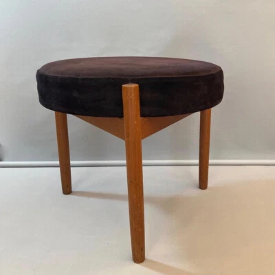 Hocker Spottrup Teak schwarzes Leder Hugo Frandsen Danish Mid Century Design - Bild 1 von 4