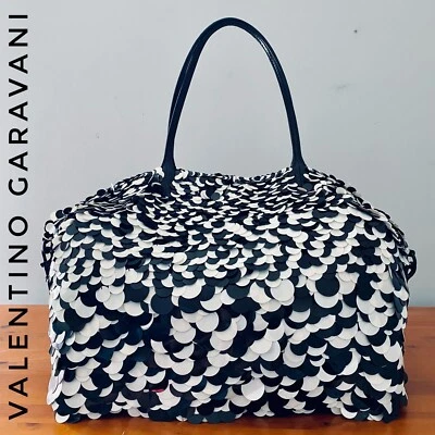 VALENTINO Garavani Ricamo Macro Paillettes Black White Sequin Tote $2395 Retail - Image 1 of 4
