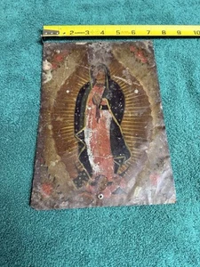 Antique Mexican Retablo Religious Painting On Tin Our Lady Of Guadalupe - Picture 1 of 5