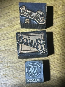 Vintage Printers Block Buick Logos, Three Metal Stamps On Wood - Picture 1 of 7