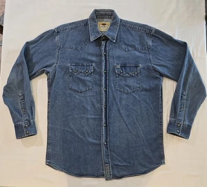 Camisa vaquera Larry Mahan colección azul denim perla a presión Western para hombre XL - Imagen 1 de 18