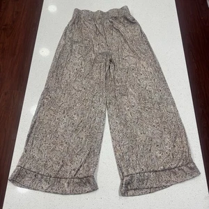 PHILOSOPHY Paisley Print Palazzo Pull On Stretch Pants Neutral Boho M Cropped - Picture 1 of 8