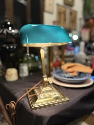 Genuine Tall Emeralite Adjustable Bankers Desk Lamp Green Glass Shade 8734  - Image 1 of 4