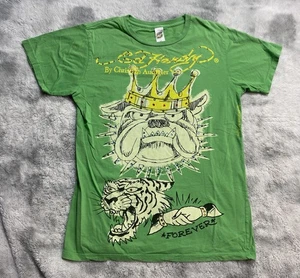 Vtg Y2K Ed Hardy Forever Christian Audigier Bulldog Rhinestone T Shirt Green M - Picture 1 of 8