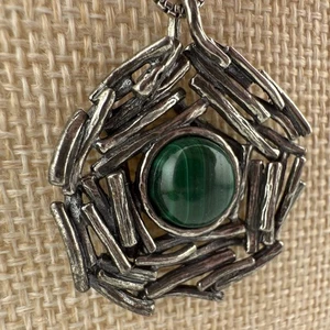 P.Z. Israel 925 Sterling Silver Malachite Pendant Necklace Modernist 18” - Picture 1 of 10