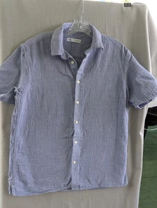 Zara Basic Denim Medium Women's Top Blue Short Sleeve Button Up Cotton - Picture 1 of 9