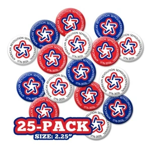 USA 250 - 25-pack Buttons - America Revolution Vintage Star 1776-2026 250th - Picture 1 of 6