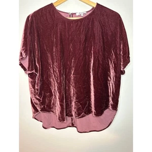 Madewell Crushed Velvet Kurzarm Shirt Gr. M Seidenmischung Tulpensaum Oberteil rot - Bild 1 von 9