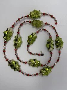 Eric Cortina Glas Stechpalme Blatt Weihnachten Girlande Rot Grün Silber Perlen 64 Zoll - Bild 1 von 6