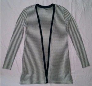 Three Dots Open Cardigan Green/Navy Striped Cotton Sz 6 - Picture 1 of 3
