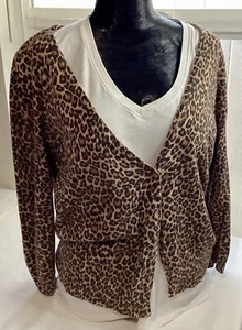 New York And Company Cardigan Woman Leopard Print Size Large - Picture 1 of 6