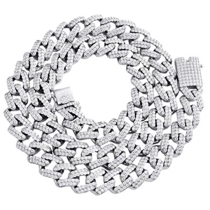 Sterling Silver Moissanite 11mm Miami Cuban Link 20" Prong Set Necklace 17.10 CT - Picture 1 of 7