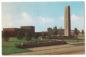 BOYS TOWN ENTRANCE Home Flanagan Tower Sign Omaha Nebraska Postcard NE 1954 - Picture 1 of 2