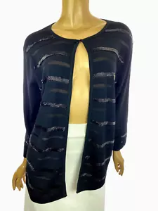 Grace Dane Lewis Sz 1X Black Cardigan Sweater Black Beads in Stripes 3/4 Sleeve - Picture 1 of 4