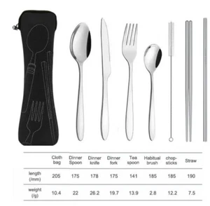 8PCS Stainless Steel Tableware Portable Silverware Travel Camping Cutlery Set US - Picture 1 of 3