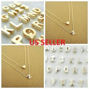 Gold/Silver Toned Alphabet Letter w/Heart A-Z Pendant Chain Necklace in Gift Box - Picture 1 of 55