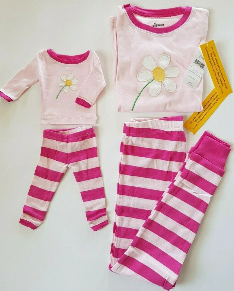 Juego de Pijama Leveret Niño y Muñeca 100% Algodón Flor Margarita Talla 5, 6 Años Nuevo Foto 1 de 4