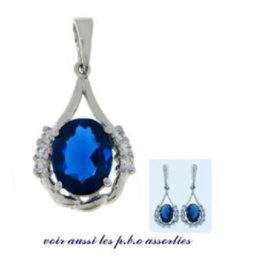 Pendentif Sertie Saphir Cz Ovale 9 mm Argent Massif 925 Rhodié Dolly-Bijoux - Foto 1 di 1