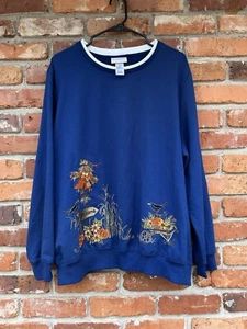 Alfred Dunner Plus 2X Sweatshirt Top Women's Embroidered Harvest Fall Pumpkin - Picture 1 of 5