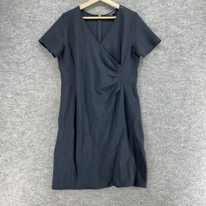 Lands' End Dress Women 14P Petite Black Shift Midi V-Neck Zipper Short Sleeve - Picture 1 of 10