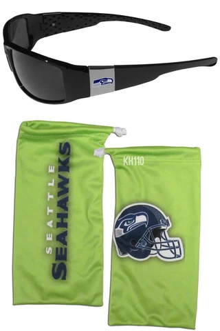 Seattle Seahawks NFL Chrome Wrap Sunglasses w/ Microfiber Bag Cover