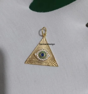 Bellissimo ciondolo triangolo malocchio diamante zaffiro blu smeraldo argento - Foto 1 di 4