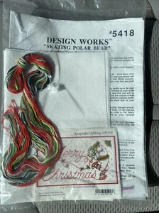 NEW - Design Works SKATING POLAR BEAR Kit #5418 Counted Cross Stitch 14" x 8" - Picture 1 of 3