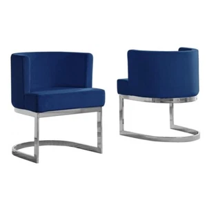 Velvet Navy Blue Accent Chair with Silver Chrome Base - 1 Chair - Picture 1 of 4