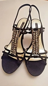 NUOVE SCARPE DONNA SERA VACANZA NERE 'NINE WEST' TACCO ALTO, CINTURINI, SCINTILLANTI, 8M - Foto 1 di 7