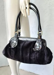 Stuart Weitzman Black Suede Patent Leather Frame Framed Shoulder Handbag - Picture 1 of 7