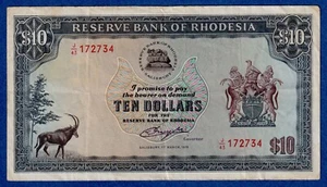 Rhodesia $10 1976  P-37a (1st March 1976) , Circulated Note J/43 172734 - Picture 1 of 3
