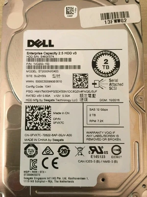 Compatible NEW Dell SFF 2TB 7.2K SAS 12Gb/s 2.5in 2.5" Seagate ST2000NX0433 HDD - Image 1 of 3