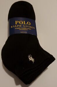 Polo Ralph Lauren Quarter Socks 6 Pairs Classic Sport Black Brand New