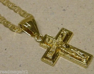 Lady's Yellow Gold Plated 20in Long 3mm Mariner Chain & Small Square Cross Set - Picture 1 of 5