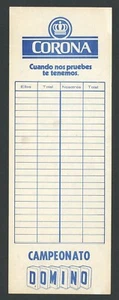 VINTAGE DOMINO SCORE CARD / PAGE / CORONA BEER / PUERTO RICO / 1980's - Picture 1 of 1