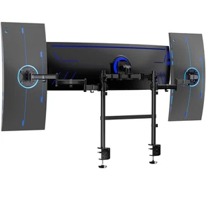 VIVO Triple Ultrawide Monitor Desk Mount, 2 Poles, Up to 49" Screens - Picture 1 of 8