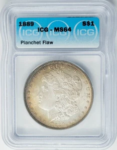 1889 Morgan Silver Dollar $ Planchet Flaw MS64 ICG  - Picture 1 of 3